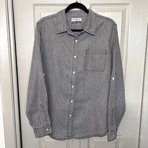 Magellan Outdoors Women’s Classic Fit Button-Up Shirt Gray Long Sleeve Roll-Tab